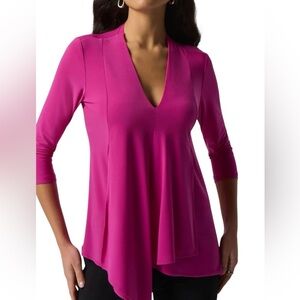 Joseph Ribkoff Silky Knit Handkerchief Hem Tunic Top Size 4 Opulence Pink